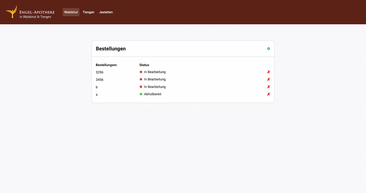 The Engel admin back-end interface for administering orders