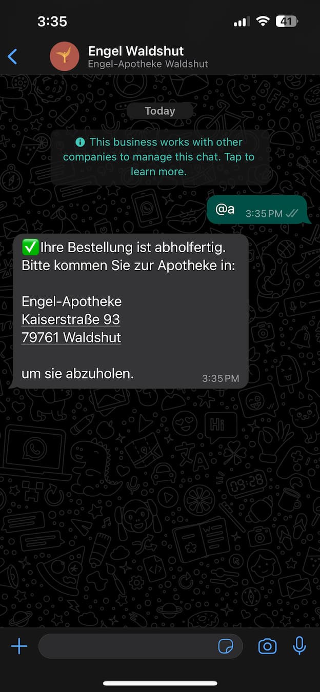 Engel WhatsApp integration order status